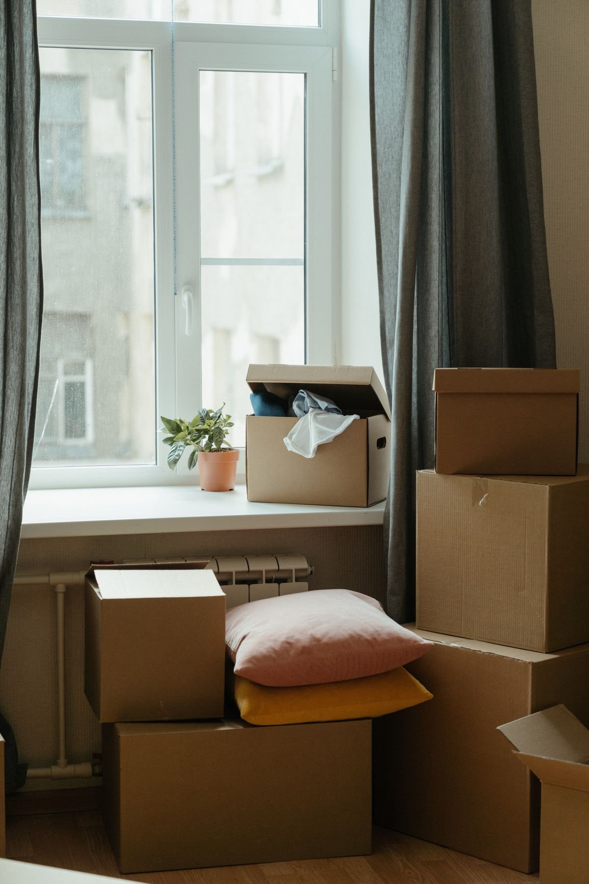 Cartons empilés lors d'un débarras d'appartement